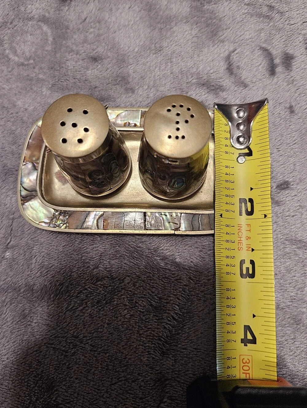 70s Vintage mini Mexican salt and pepper shakers with a matching tray.